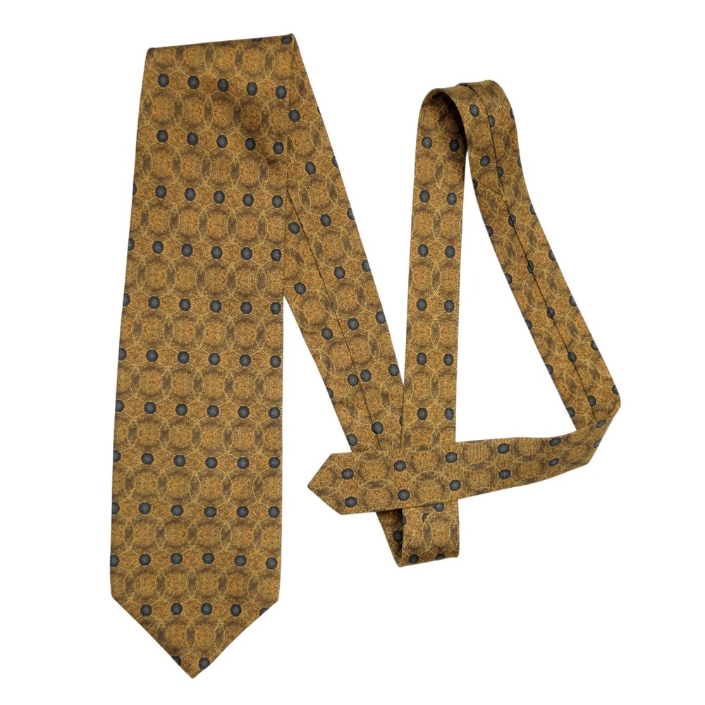 XMI Mens OS Gold Silk Wool Blend Necktie Vintage Polka Dot Geometric Italy Made - Picture 2 of 9